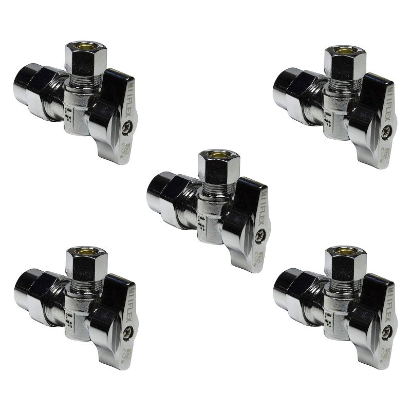 Miiflex Heavy Duty 1/2 in. CPVC SLIP Inlet x 3/8 in. OD Compression Outlet Chrome Plated Brass 1/4 Turn Single Piece Body Angle Valve (Pack of 5) - Image 1